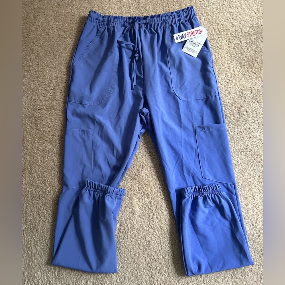 NWT ScrubAid Tapered Fit 4-Way Stretch Women’s Scrub Pants Size M (10-12) Blue